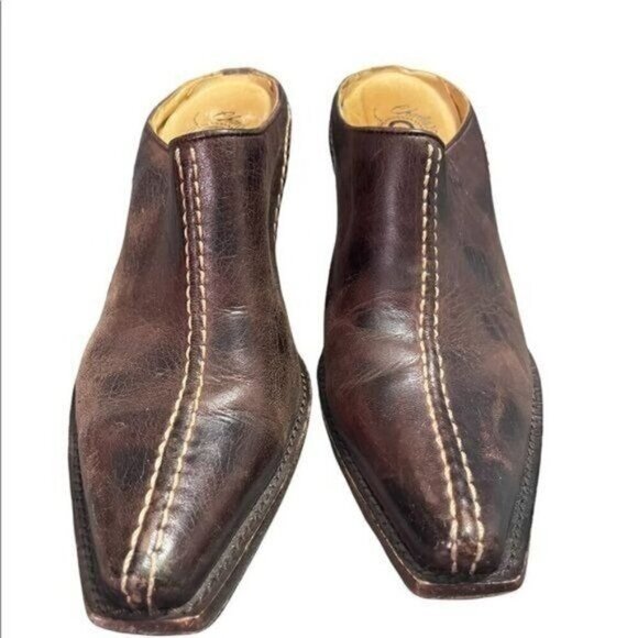 Charlie 1 Horse Brown Distressed Leather Heels Mules Size 7 Cowboy Western - Picture 1 of 10